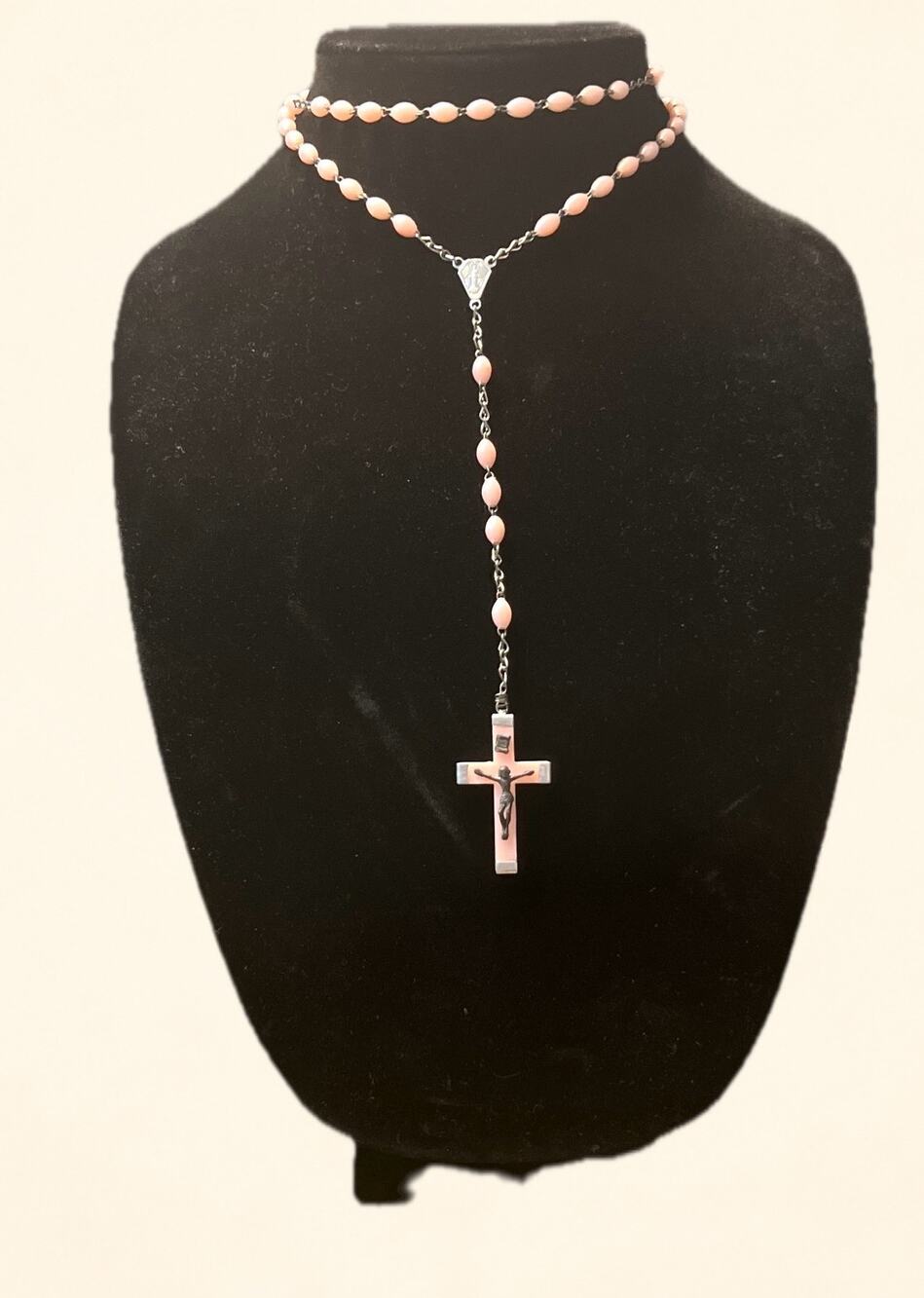 Catholic Rosary Beads Jesus Cross Crucifix Italy Mark Pink Plastic Virgin Mary